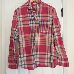 J Crew Women's Indian Madras Red Plaid Long Sleeve Button Down Shirt Size S Slim
